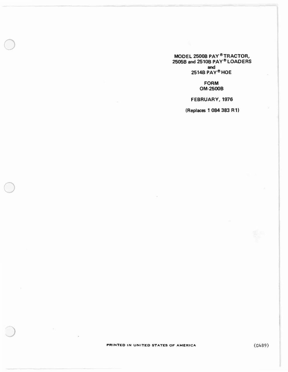 IH International PayLoader 2500B Tractor TLB Operators Instruction Manual - IMPROVED - preview img 2