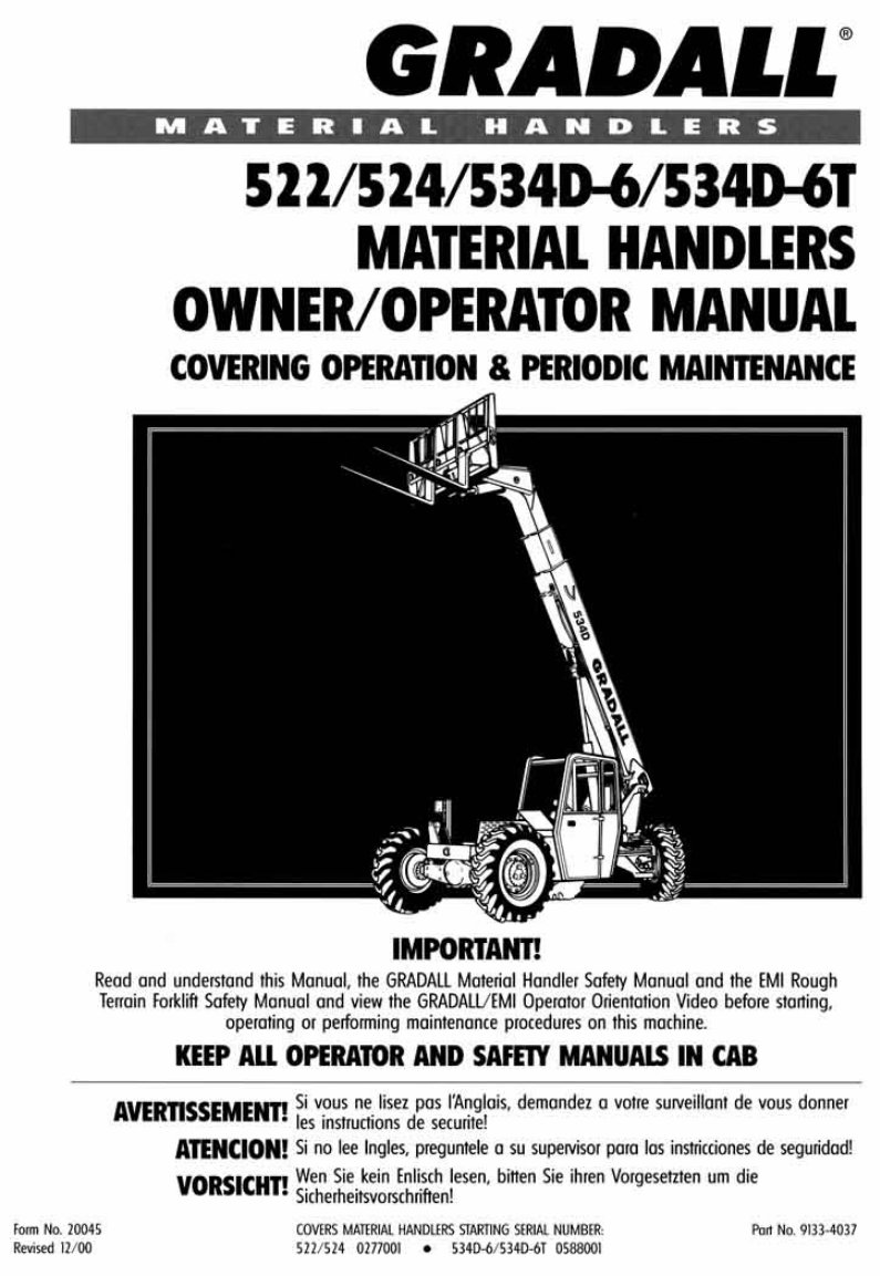 JLG Gradall Telehandlers 522D 534D-6/524D 534D-6T ANSI* Factory Service / Repair/ Workshop Manual P/N: preview img 5