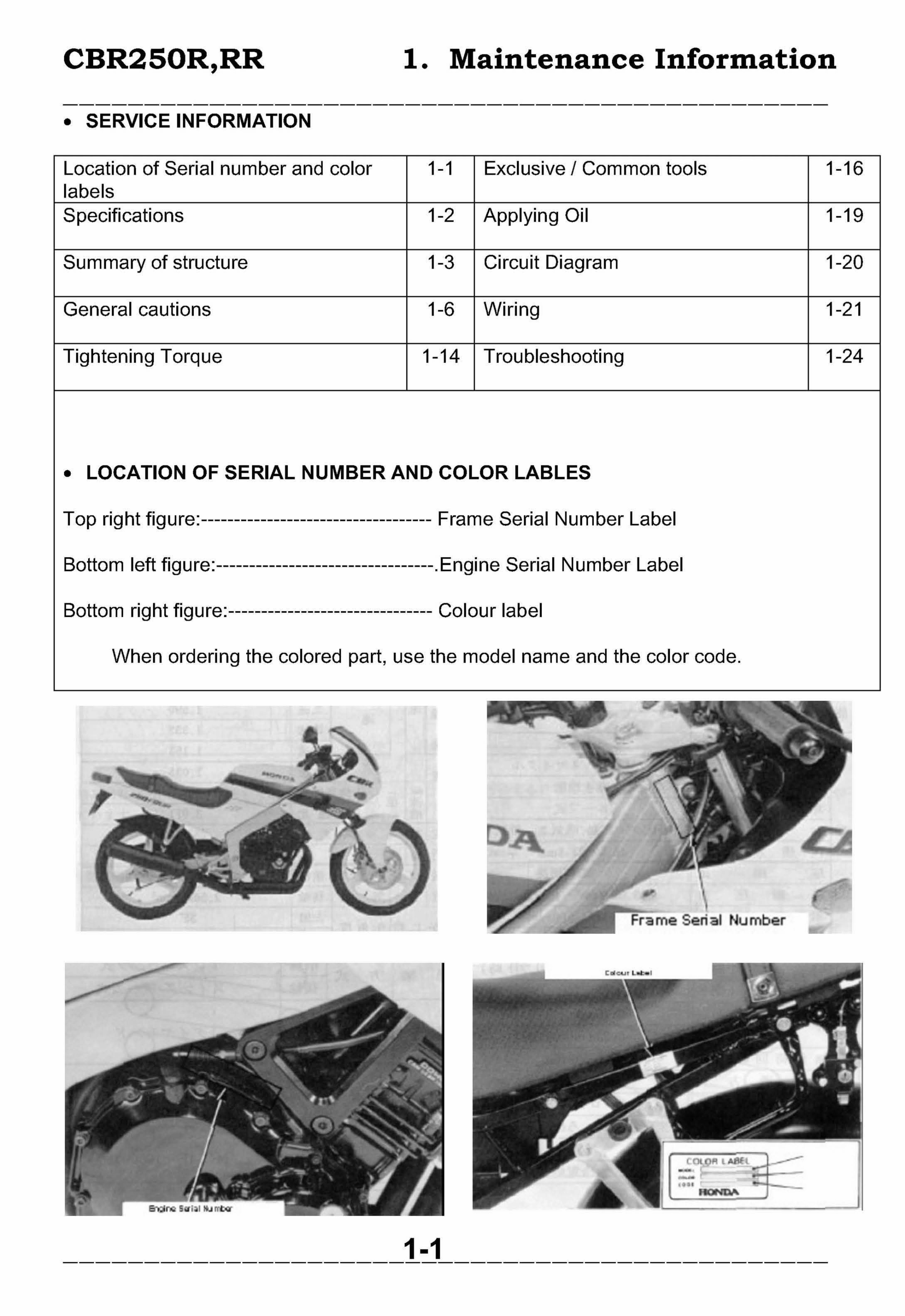 Honda CBR 250R + 250RR Workshop Service Manual 1987 - 1999