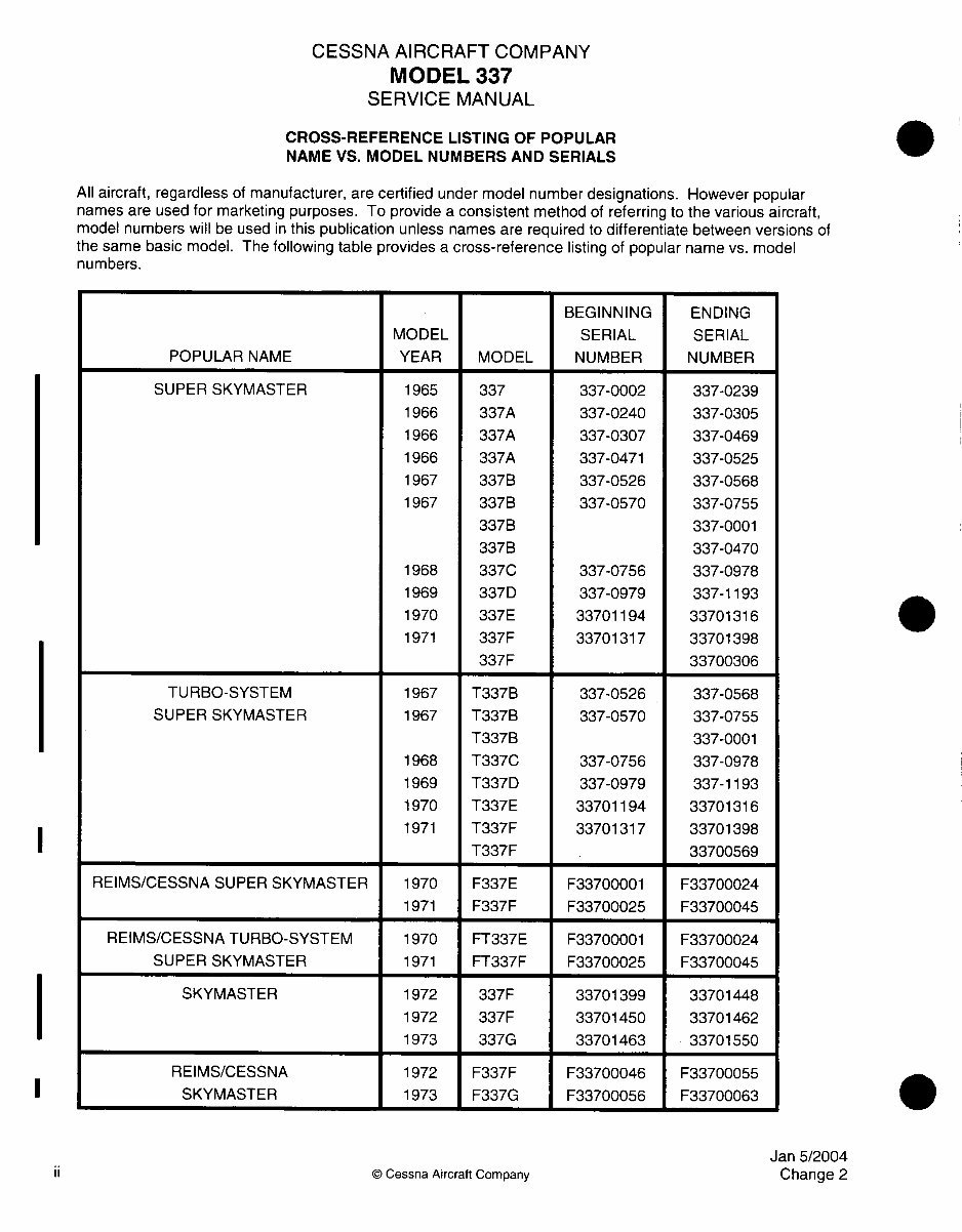 Cessna 337 T 337 FT337 F337 service manual d2500-2-13 preview img 5