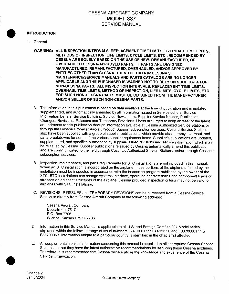 Cessna 337 T 337 FT337 F337 service manual d2500-2-13 preview img 6