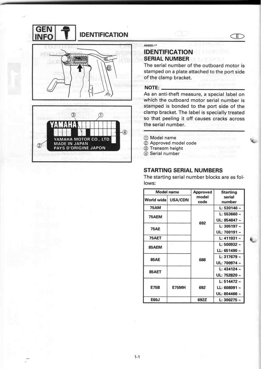 Yamaha Marine Outboard 75A, 85A, E60J, E75B Service & Repair Manual - ! preview img 10