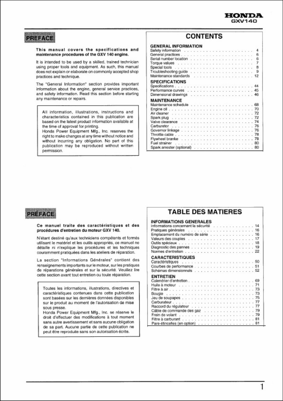 Honda GXV140 Vertical Shaft Engine Repair Manual preview img 1
