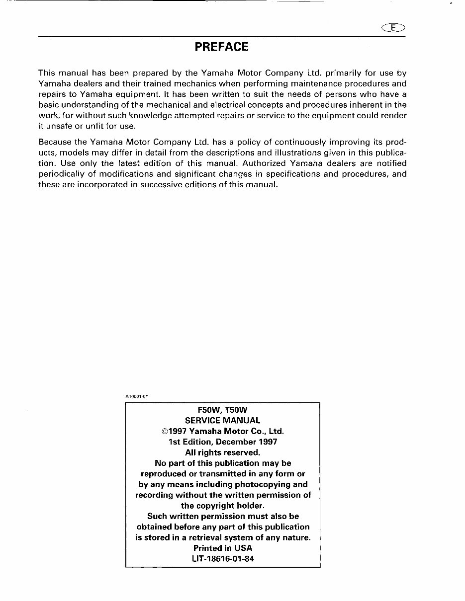 1998 Yamaha T50 TLRW Outboard service repair maintenance manual. Factory Service Manual preview img 2