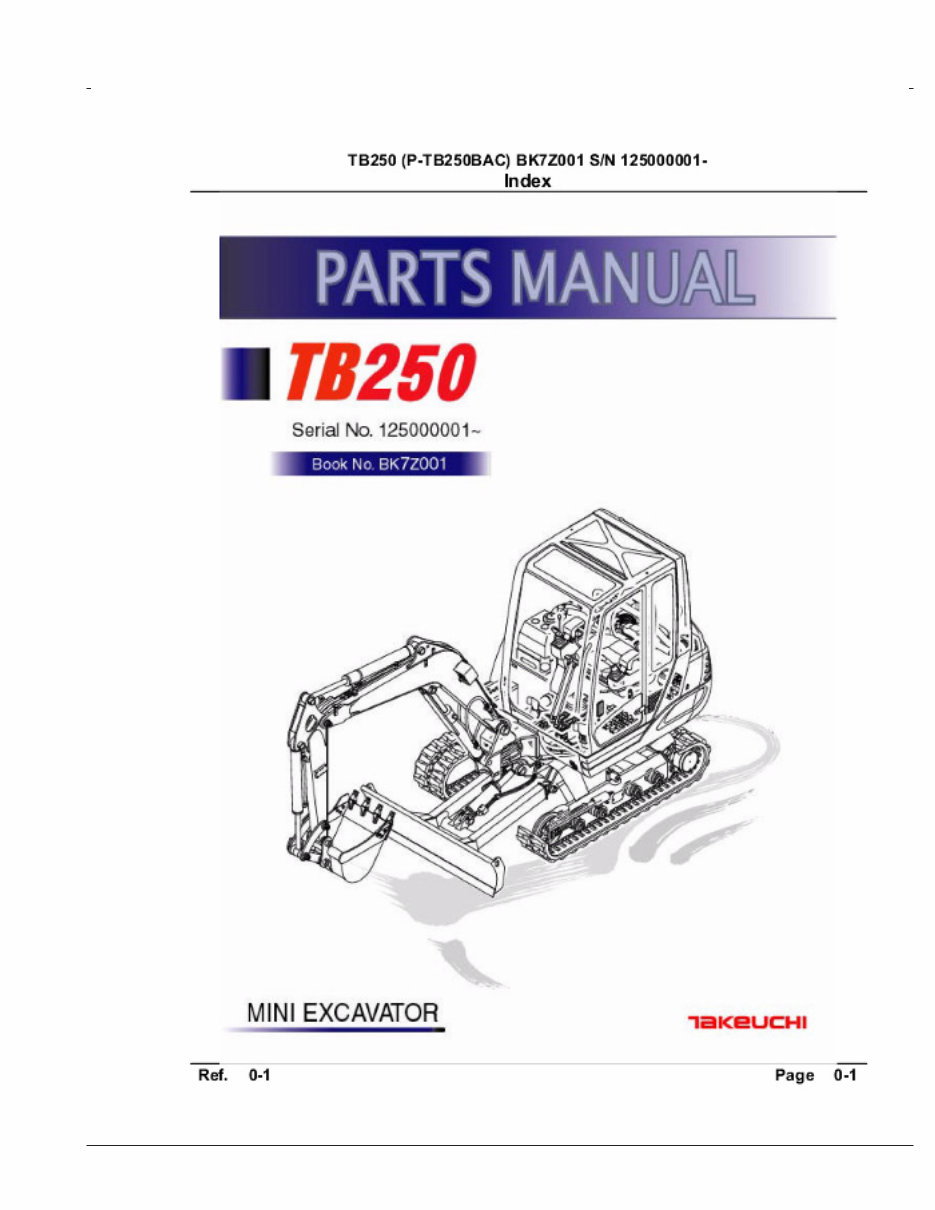 Takeuchi TB250 Mini Excavator Parts Manual (SN 125000001 and up) preview img 1