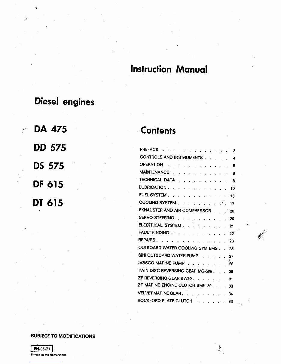 DAF Diesel Engine 575, 615 Series Operators Manual preview img 1