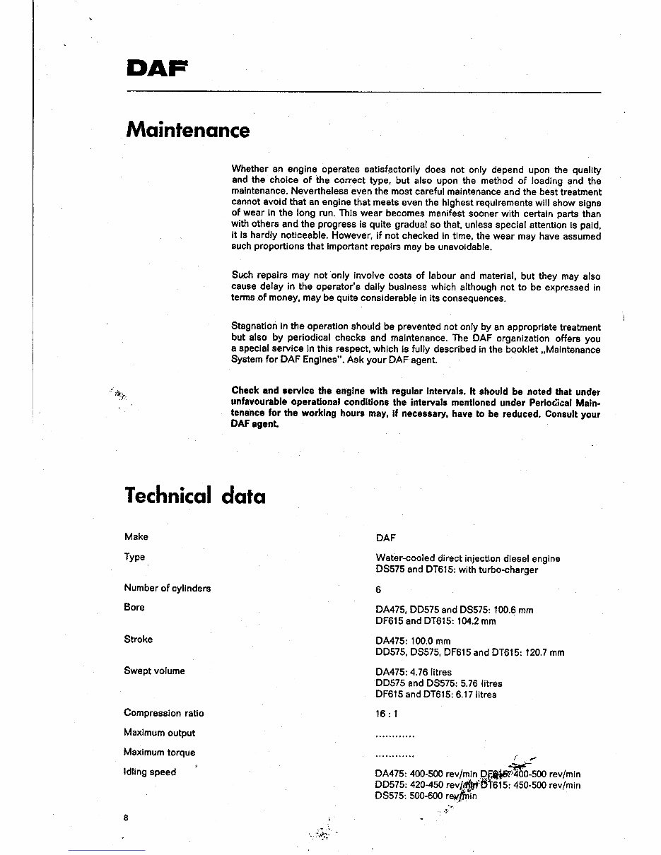 DAF Diesel Engine 575, 615 Series Operators Manual preview img 8