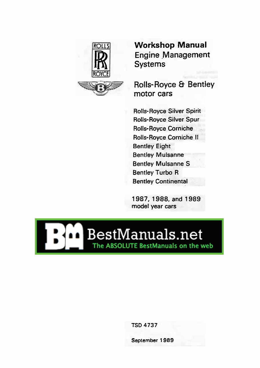 1987-1989 Rolls-Royce & Bentley Motor Cars Engine Management Systems Workshop Manual preview img 1