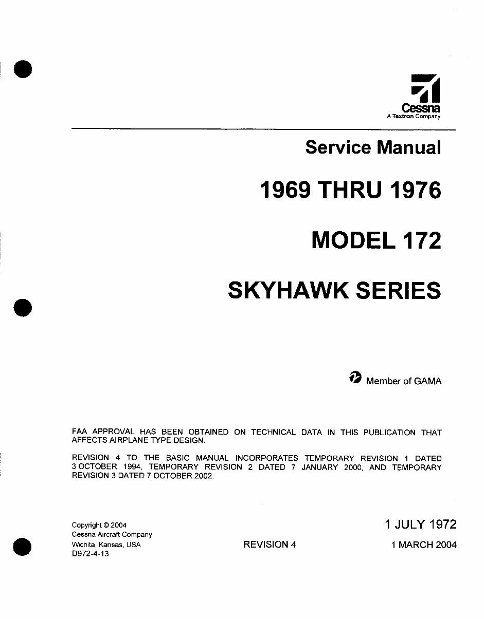 CESSNA 172 SKYHAWK Series Workshop Manual 1969-1976 preview img 1
