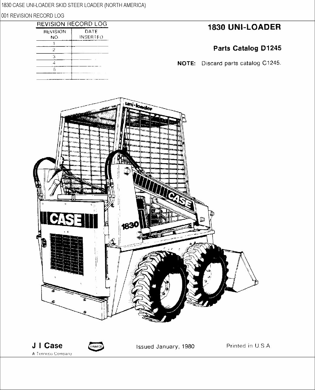 CASE 1830 Skid Steer Loader Parts Catalog Manual preview img 1