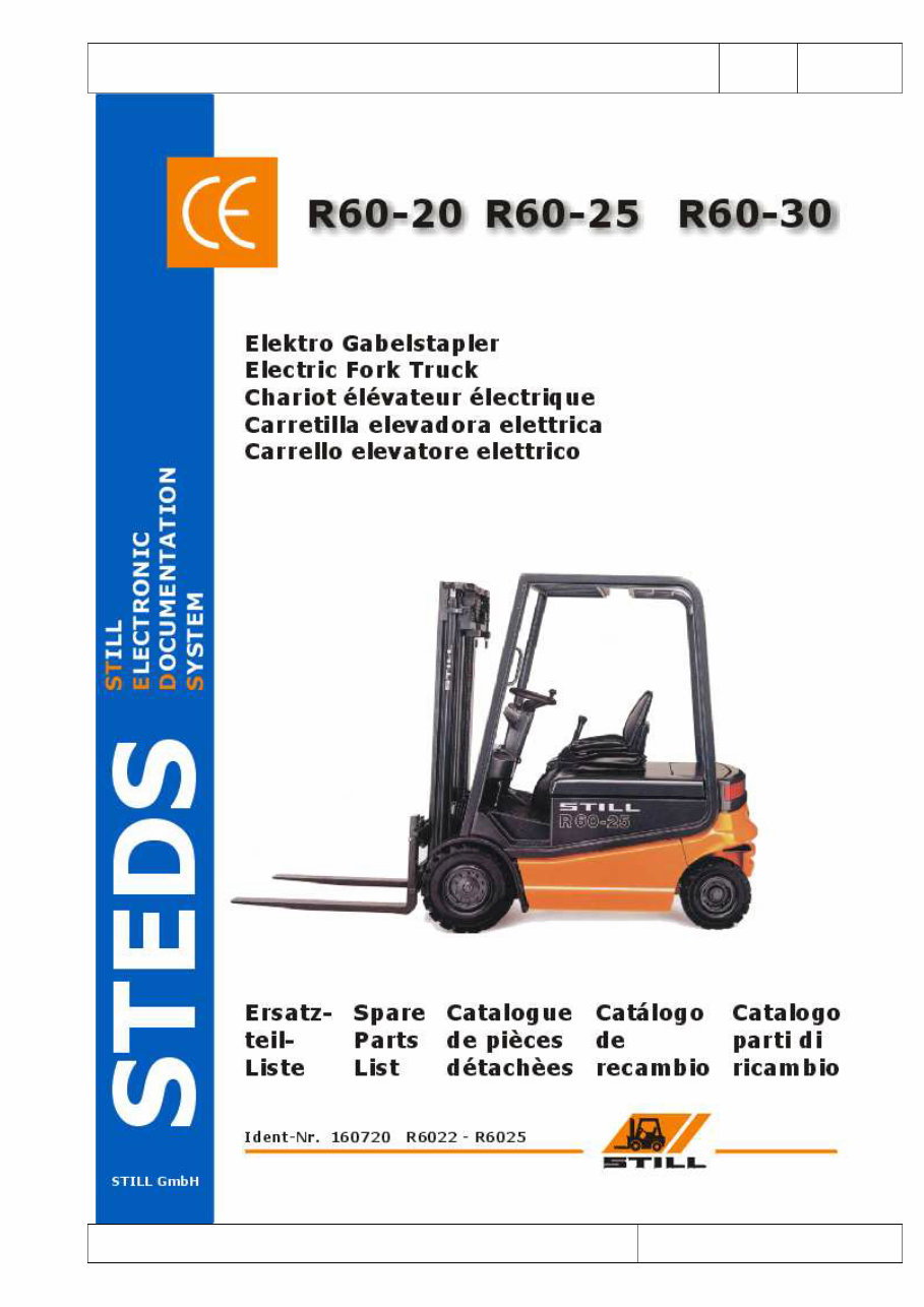 Still Electric Fork Truck Forklift R60-20,R60-25,R60-30 Illustrated Master Parts List Manual (Ident-Nr.160720 R6 preview img 1