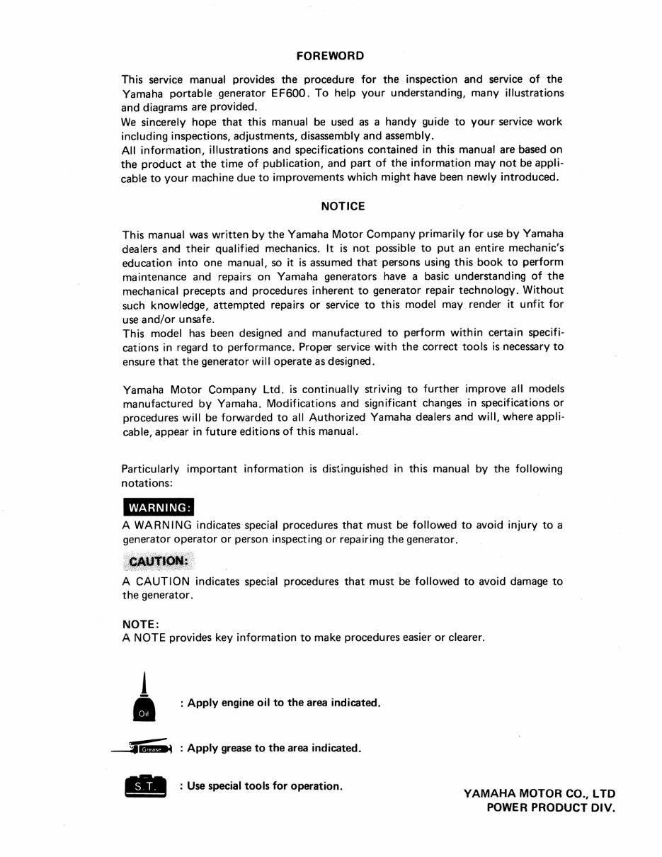 Yamaha EF600 Generator Service Manual preview img 3