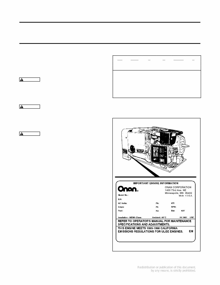 Onan BGD & NHD Generator Sets Spec H Service Manual Cummins Generator Repair Book 965-0500 preview img 6