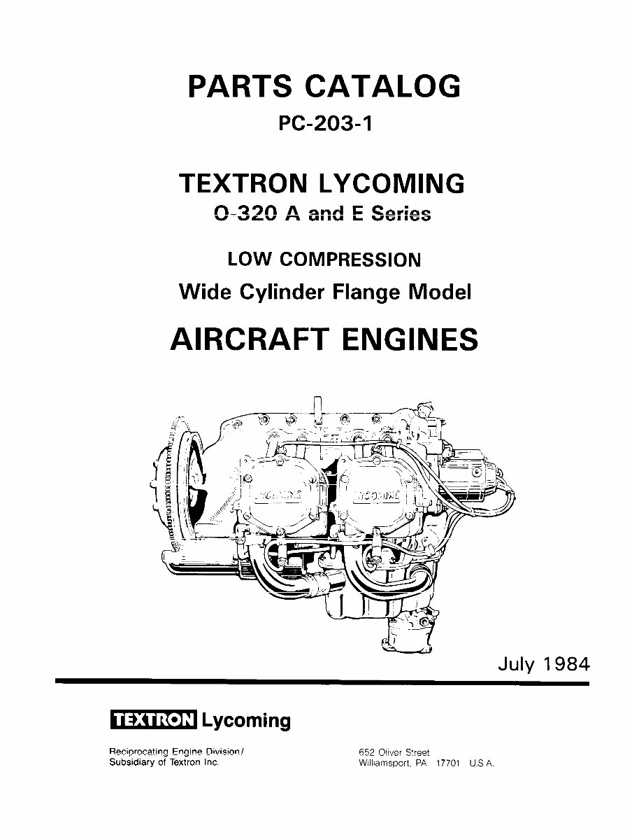 LYCOMING O-320, IO-320, LIO-320 Series Aircraft Engine Parts Catalog Manual PC-103 * preview img 1