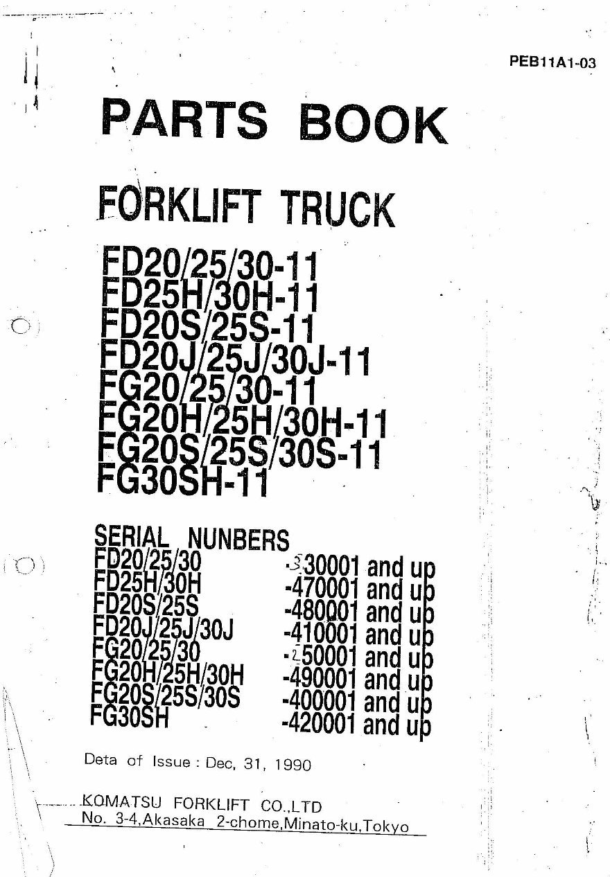 KOMATSU FG20 FD20 MORE Parts Part IPL Manual preview img 1