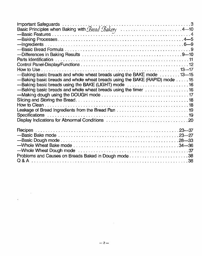 Panasonic Bread Bakery Parts Model SD BT51P Instruction Manual Two Recipes US CAN Version SDBT51P preview img 2