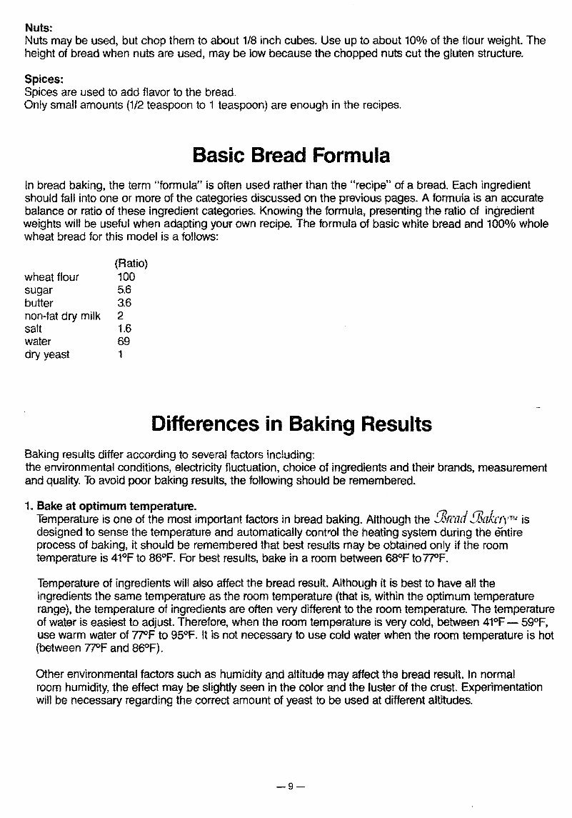 Panasonic Bread Bakery Parts Model SD BT51P Instruction Manual Two Recipes US CAN Version SDBT51P preview img 9