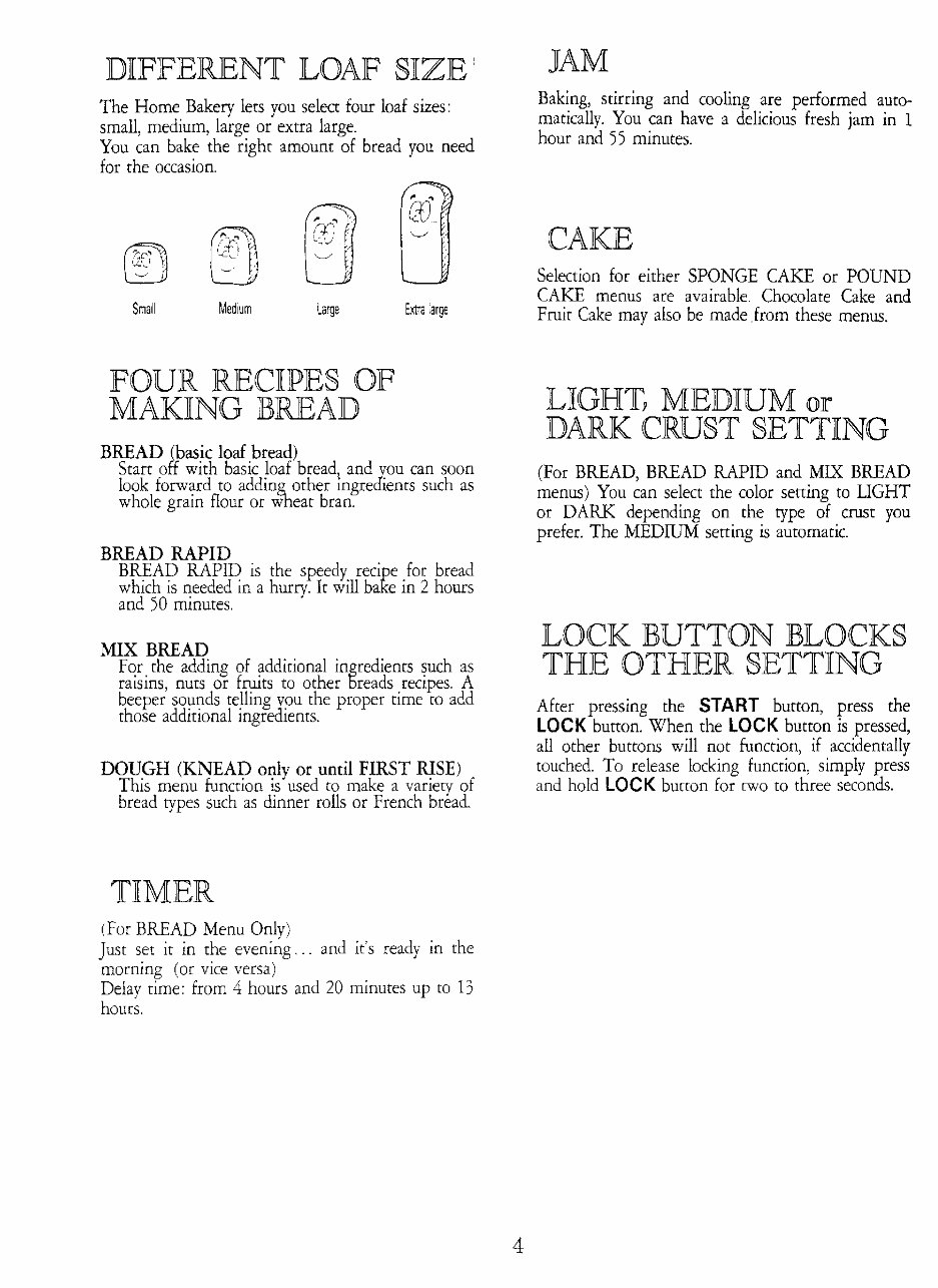 Hitachi Home Bakery Breadmaker Parts Model HBC301 Instruction Manual Recipes Cookbook preview img 5