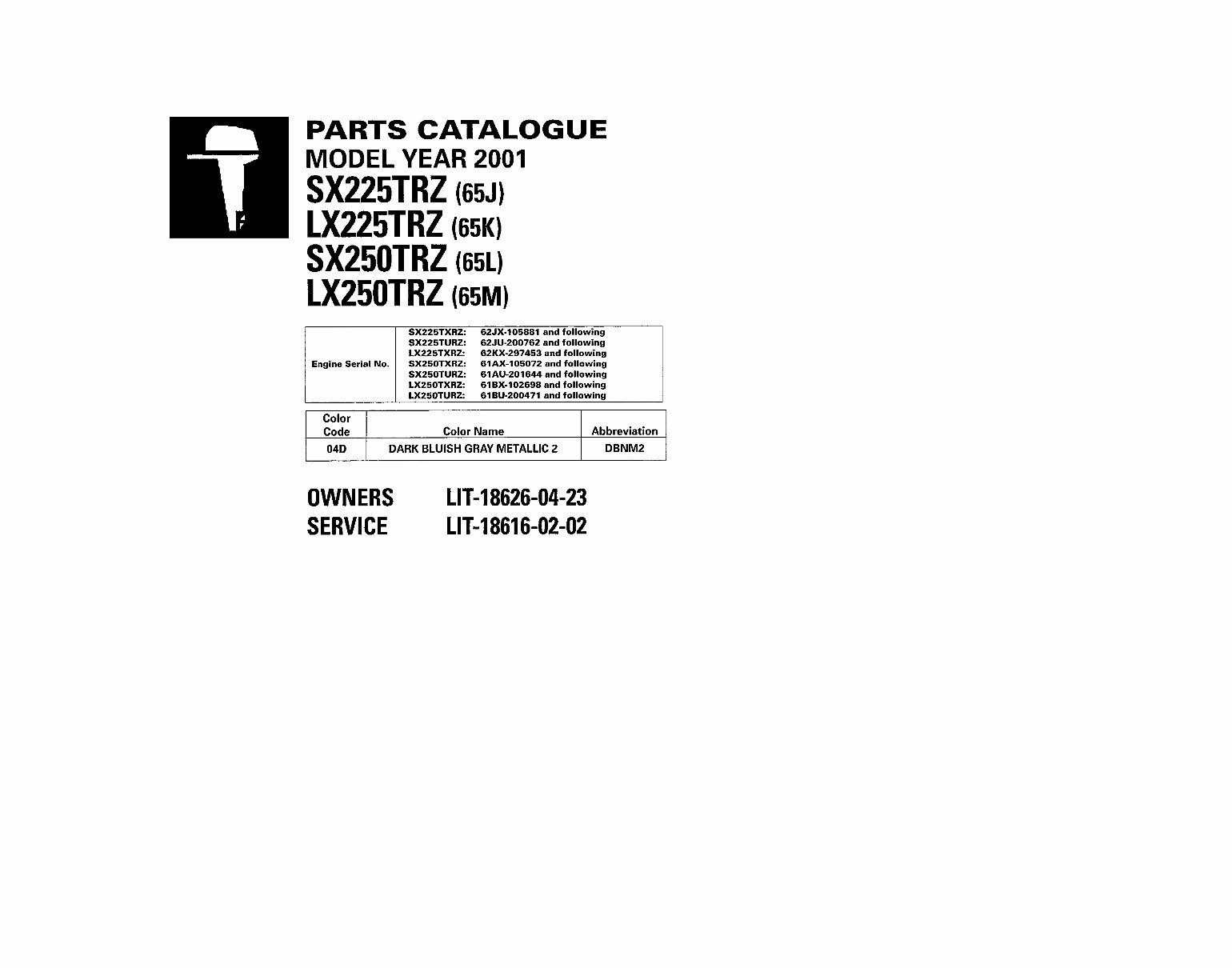 Yamaha 2001 SX225TRZ,LX225TRZ,SX250TRZ,LX250 Parts Catalogue preview img 1