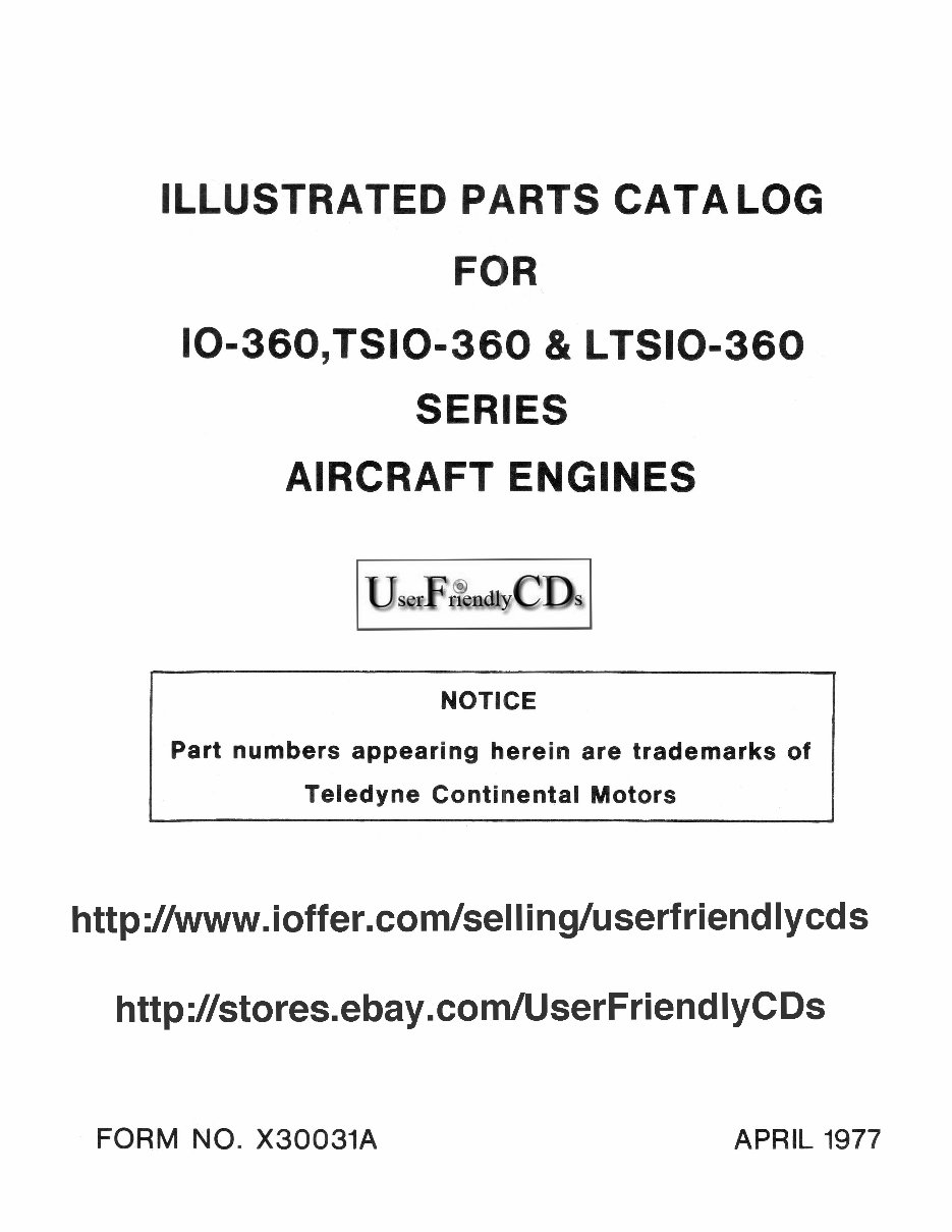 Continental IO-360, TSIO-360 & LTSIO-360 Aircraft Engine Illustrated Parts Catalog Manual IPL IPC - preview img 1