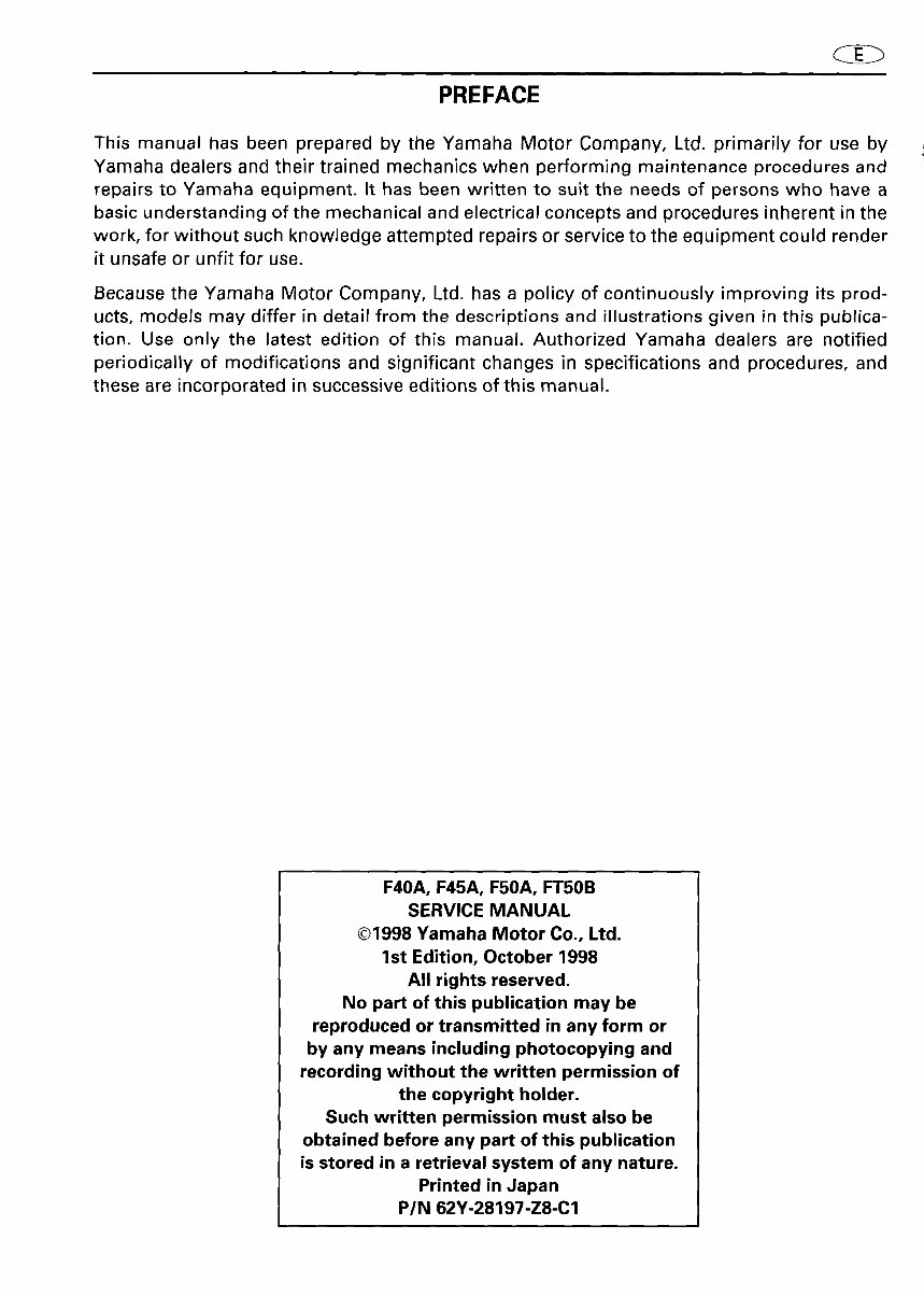 1999-2000 Yamaha F40 F45 F50 4-Stroke Outboard Repair Manual preview img 2