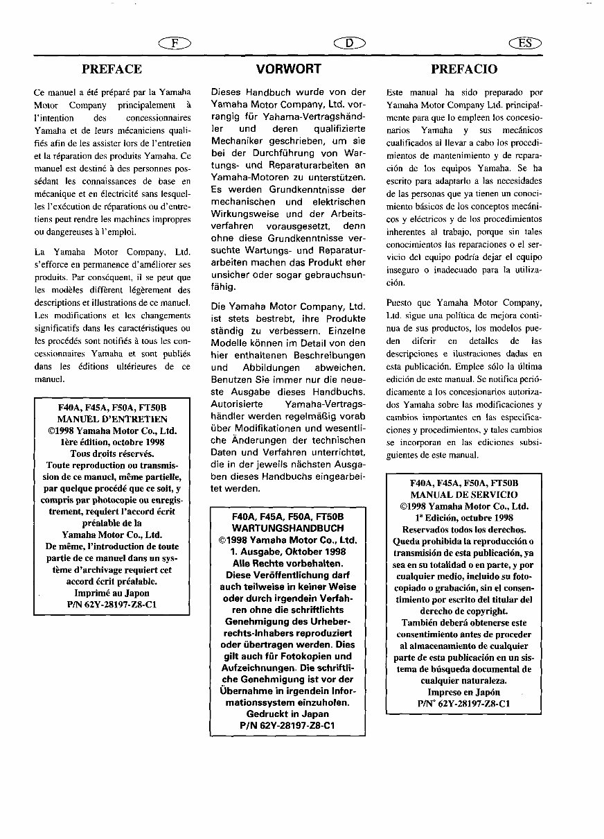 1999-2000 Yamaha F40 F45 F50 4-Stroke Outboard Repair Manual preview img 3