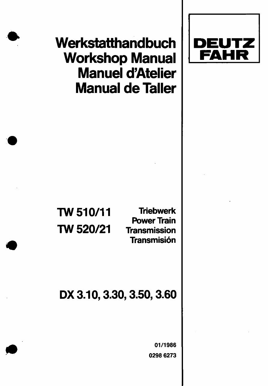 Deutz Power Train Transmission TW 510 520 DX Complete Workshop Service Repair Manual preview img 1