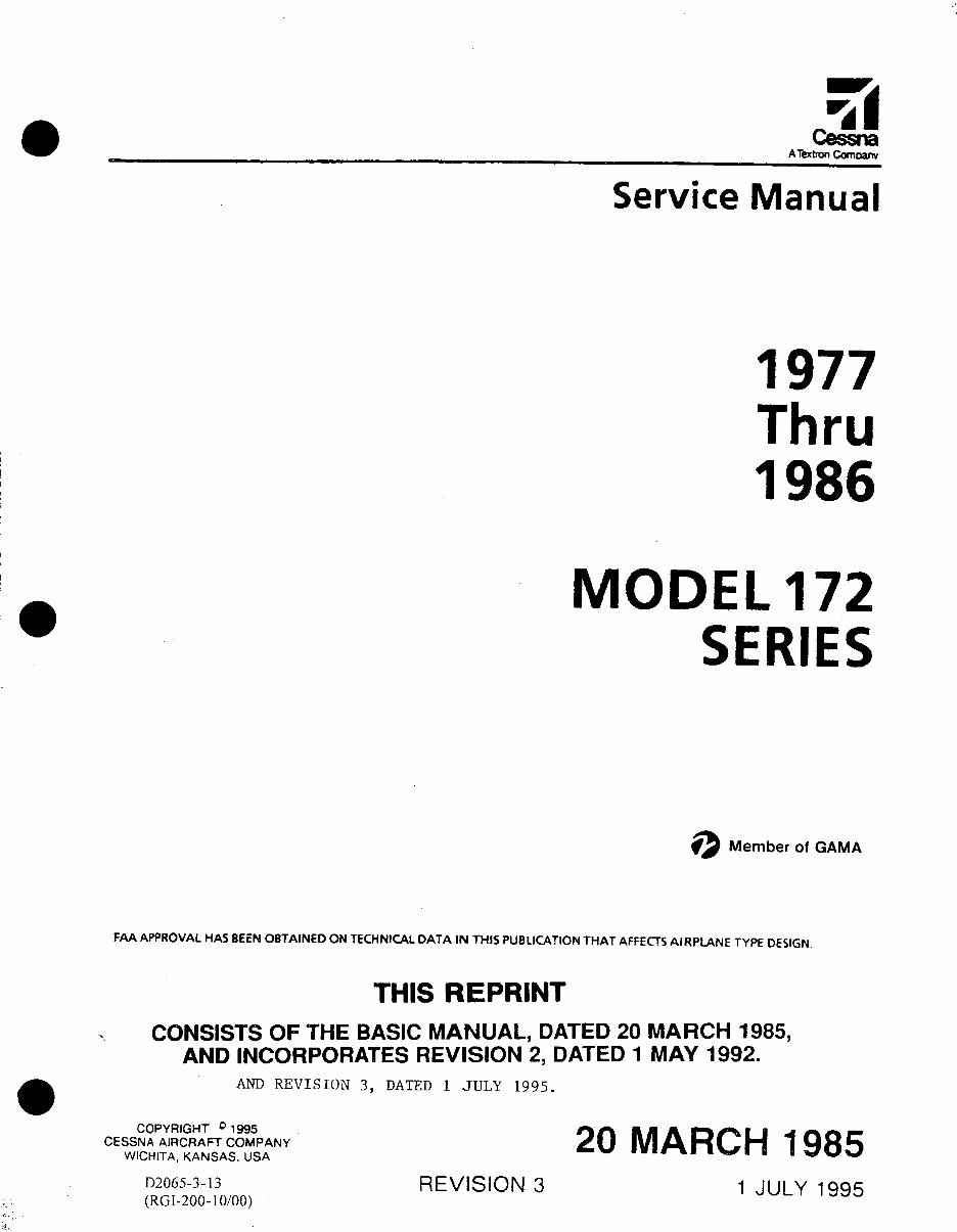 1977-1986 Cessna 172 Series Aircrafts OEM Service & Repair Manual preview img 1