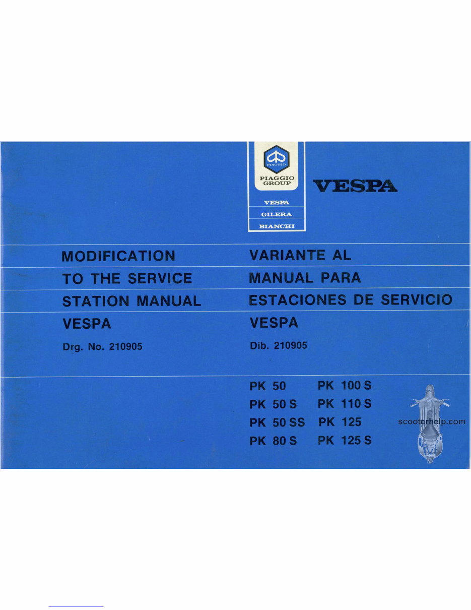 Piaggio Vespa PKP50S 80S 100S 110S 125 125S Workshop Manual preview img 1