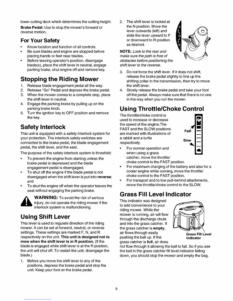 Craftsman Riding Mower (Model #247.27022) Owner's Manual preview img 9
