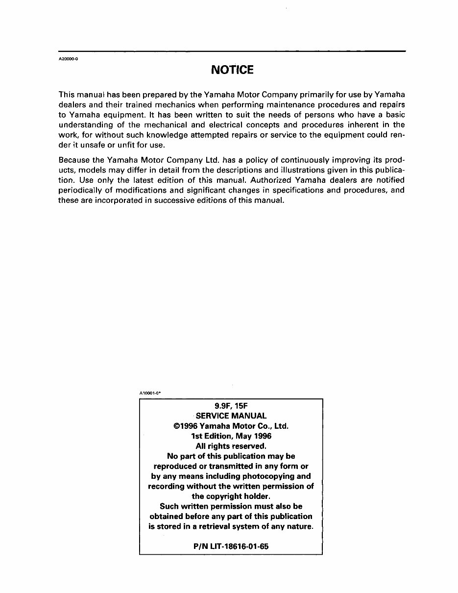 2001 Yamaha 15 MSHZ Outboard service repair maintenance manual. Factory Service Manual preview img 2