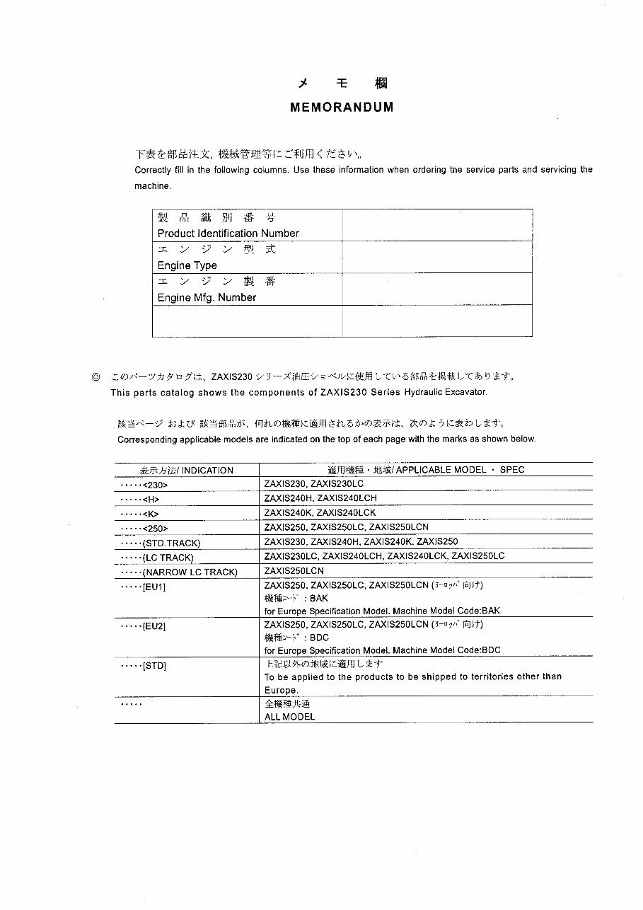 HITACHI ZAXIS ZX230 ZX230LC ZX240H ZX240LCH ZX240K ZX240LCK ZX250 ZX250LC ZX250LCN Excavator Parts Catalog Manual preview img 3