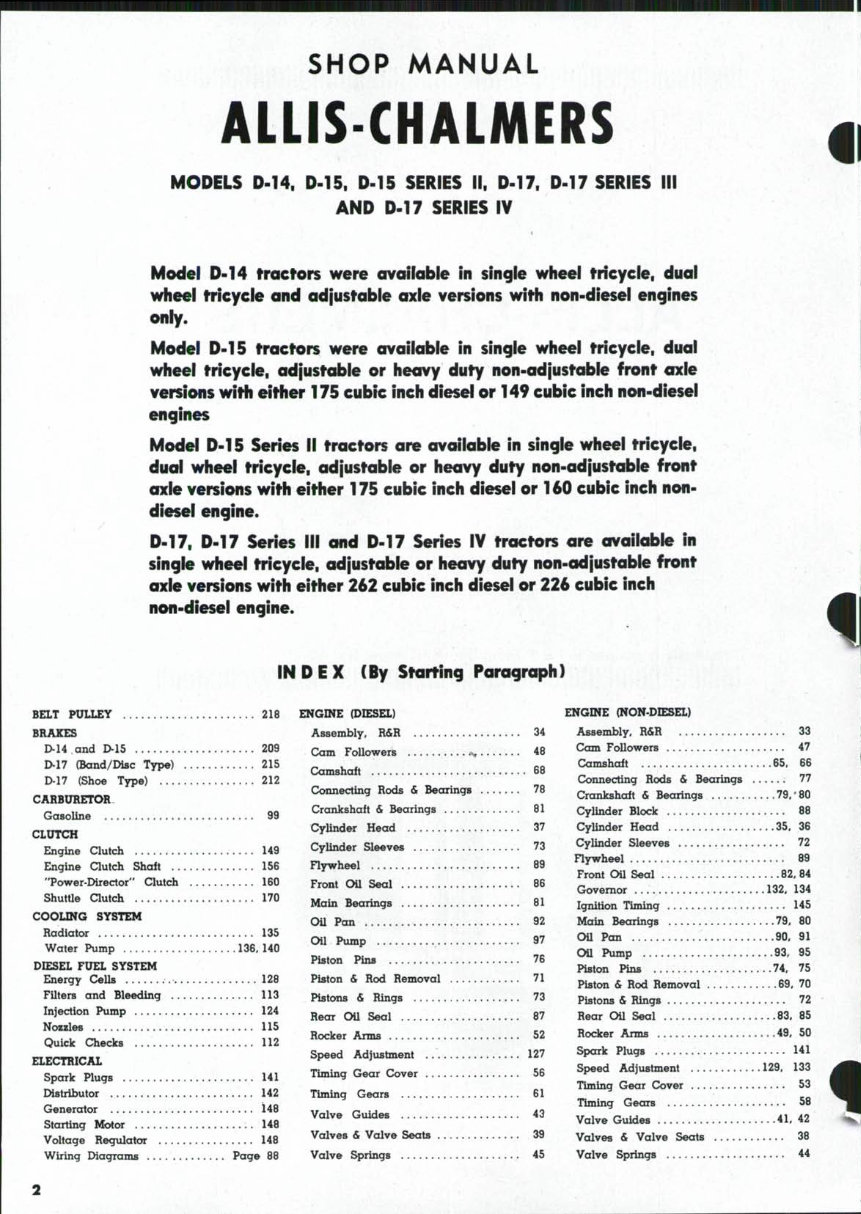 Allis Chalmers D15 series 2 Tractor Workshop Service Manual preview img 1