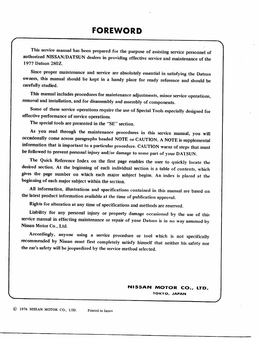 1976-1977 Datsun 280Z Service & Repair Manual preview img 2