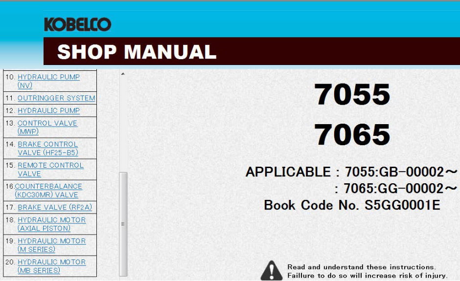 Kobelco 7055 7065 Crawler Crane Service & Repair Manual preview img 2
