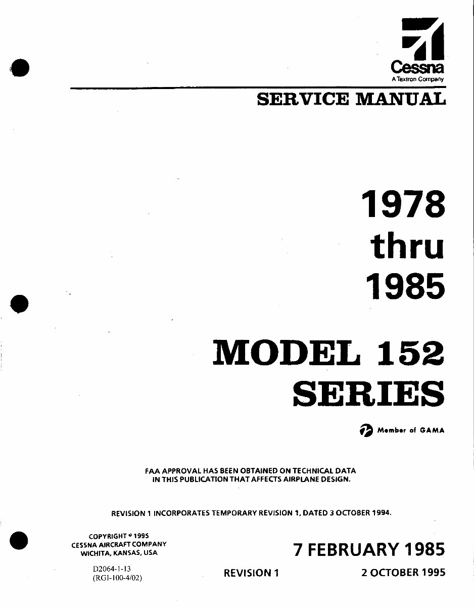 Cessna 152 Service maintenance manual D2064-1-13 preview img 1