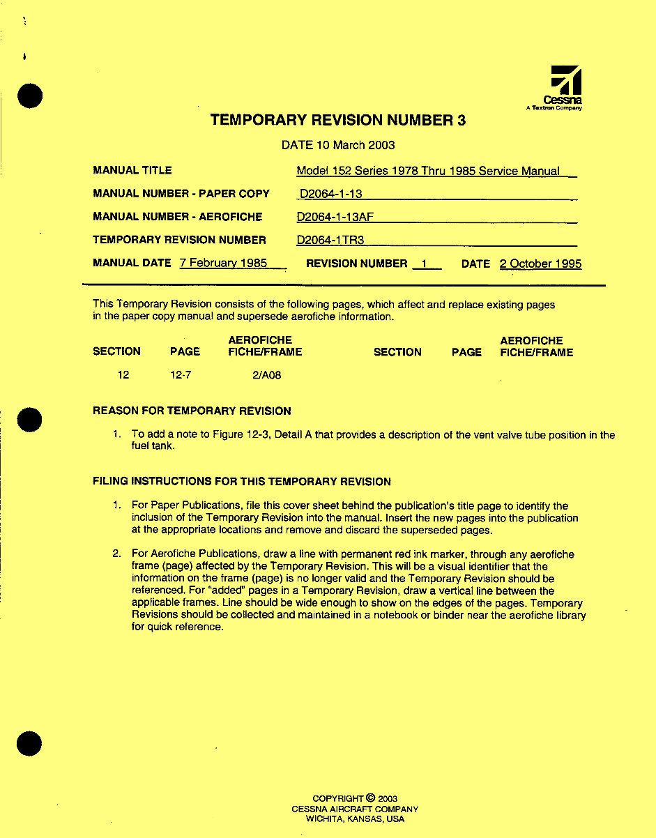 Cessna 152 Service maintenance manual D2064-1-13 preview img 2