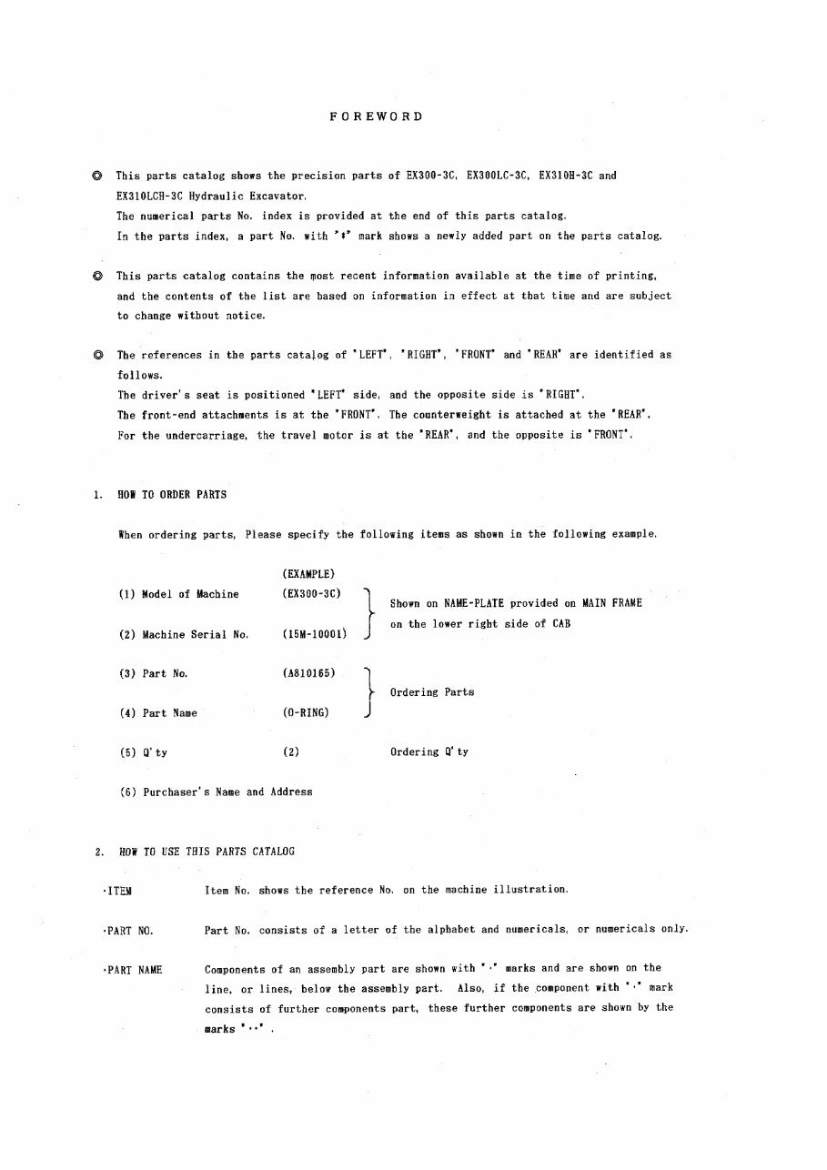 HITACHI EX300-3C EX300LC-3C EX310H-3C EX310LCH-3C Excavator Parts Catalog Manual preview img 7