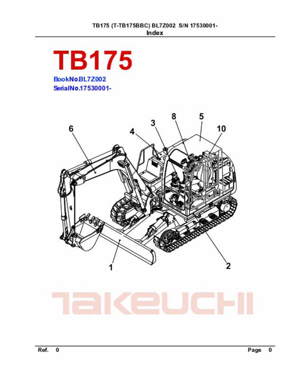 TAKEUCHI Excavator Parts Catalog Manual TB175 preview img 1