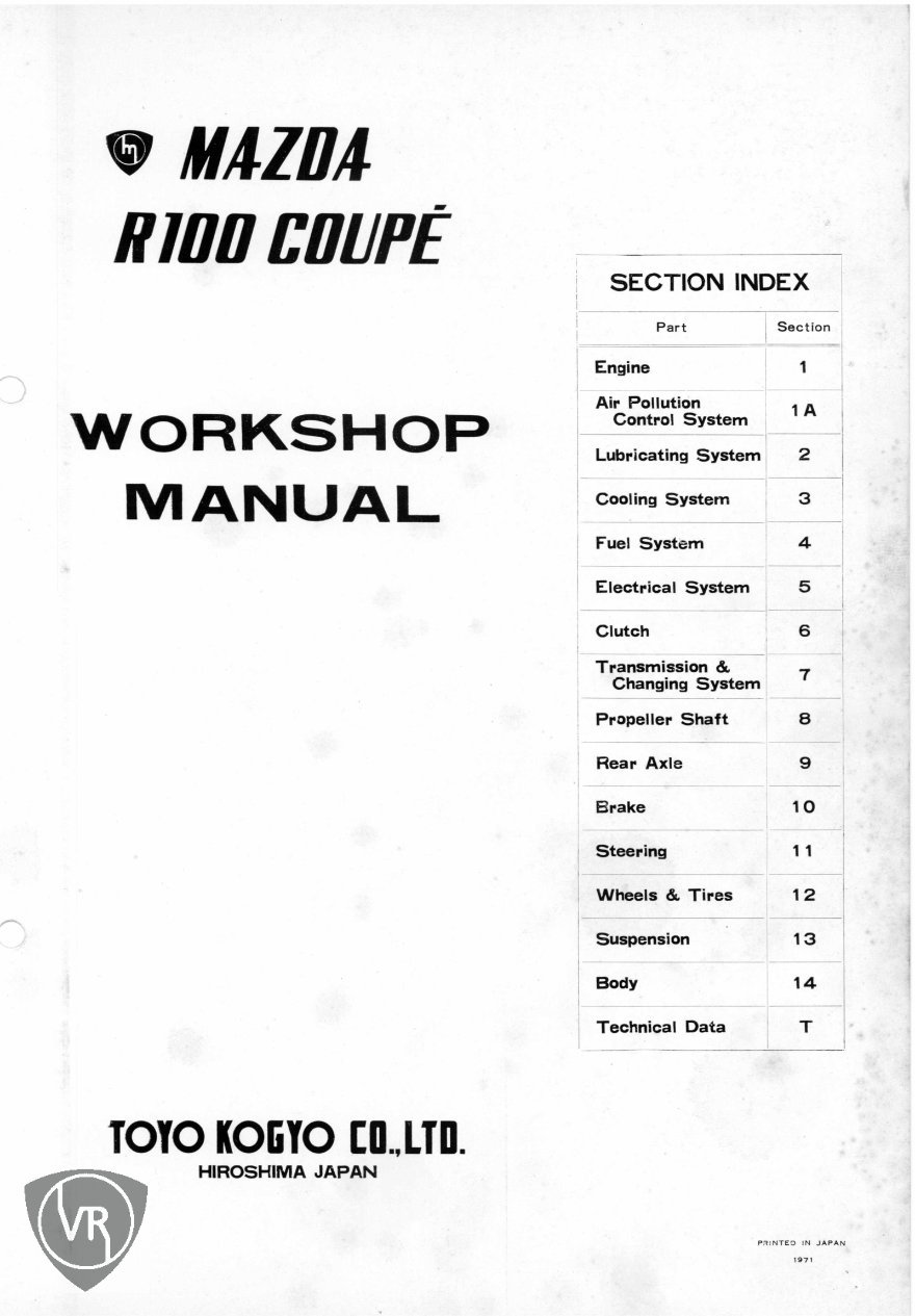 1969-1972 Mazda R100 10A Rotary Service & Repair Manual preview img 1