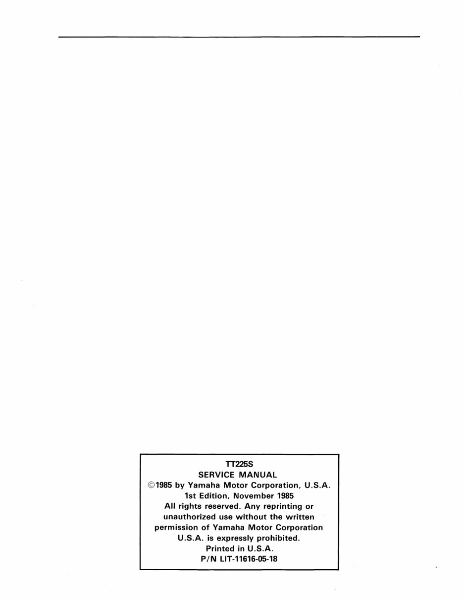  Now Yamaha TT225 TT 225 TT225S 1986 1987 Service Repair Workshop Manual preview img 2