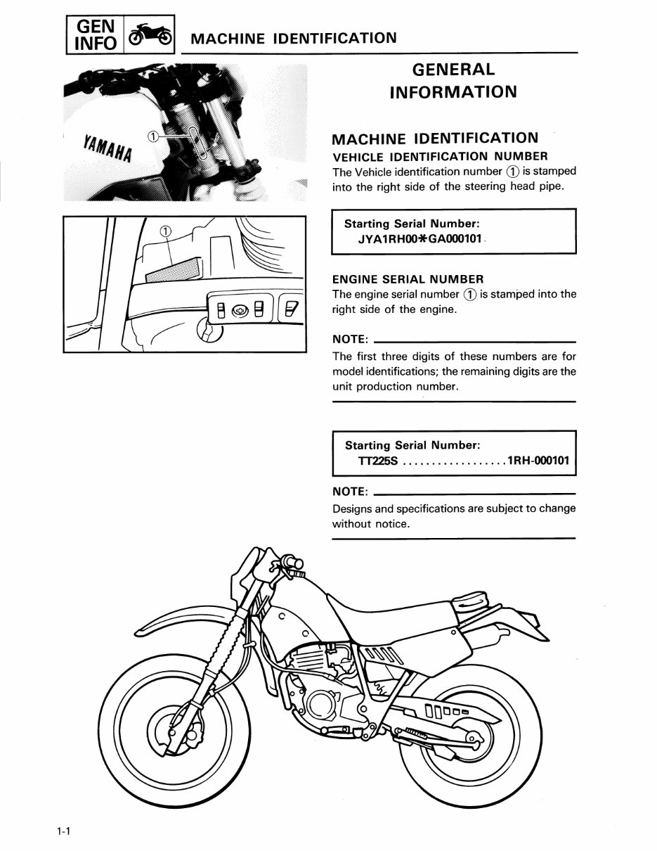  Now Yamaha TT225 TT 225 TT225S 1986 1987 Service Repair Workshop Manual preview img 7