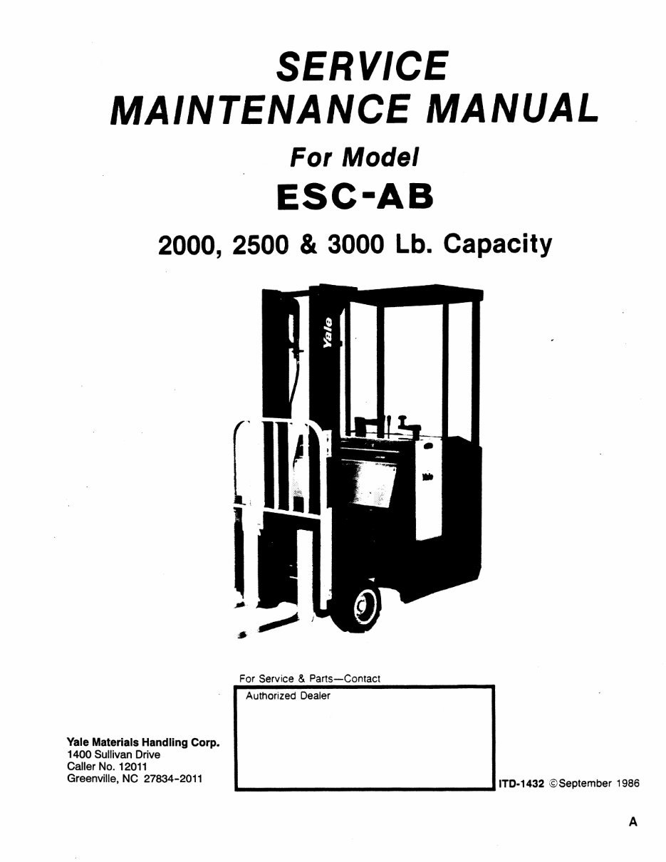 Yale Electric Forklift Truck: ESC020AB, ESC025AB, ESC030AB Workshop Service Manual preview img 1