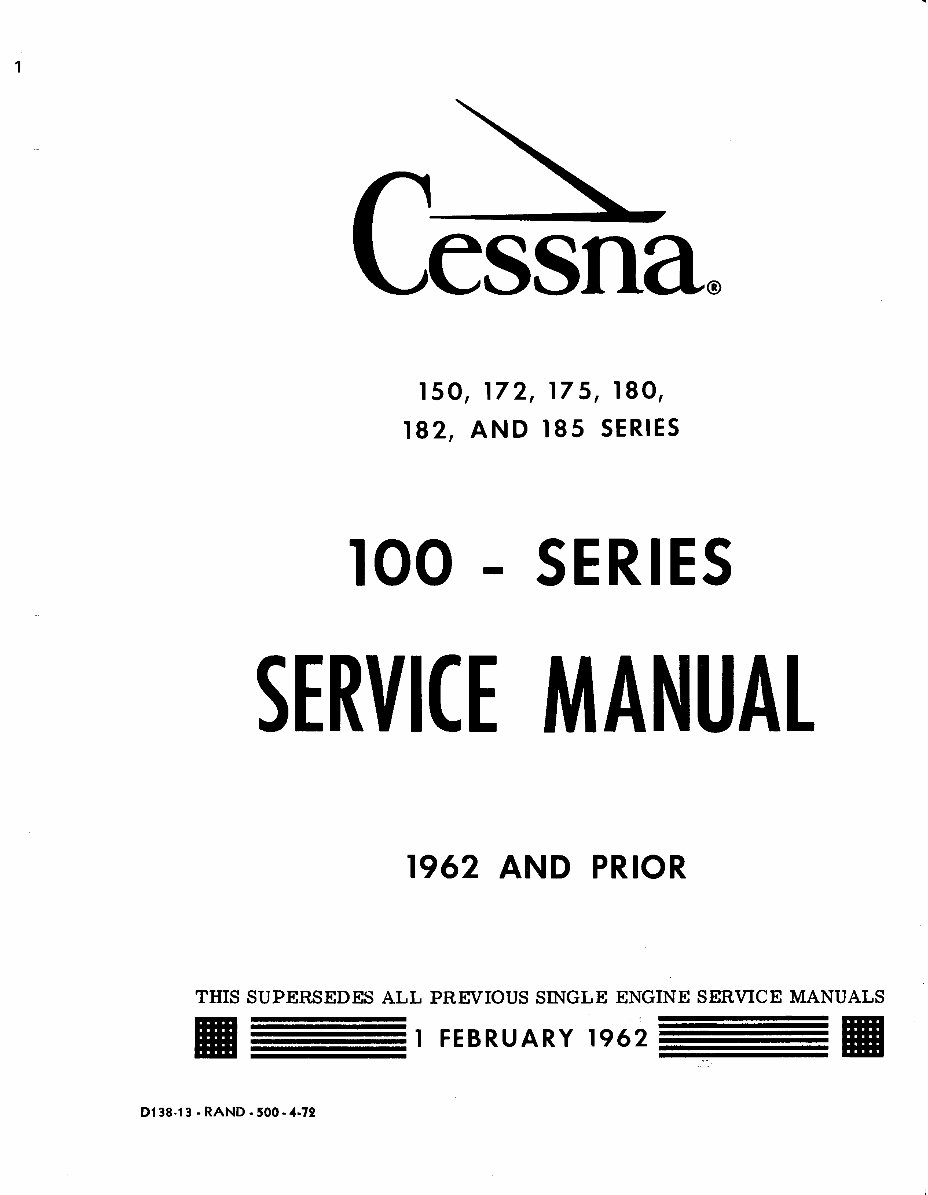Cessna 100 Series (150/172/175/180/182/185) Aircrafts OEM Service & Repair Manual preview img 1