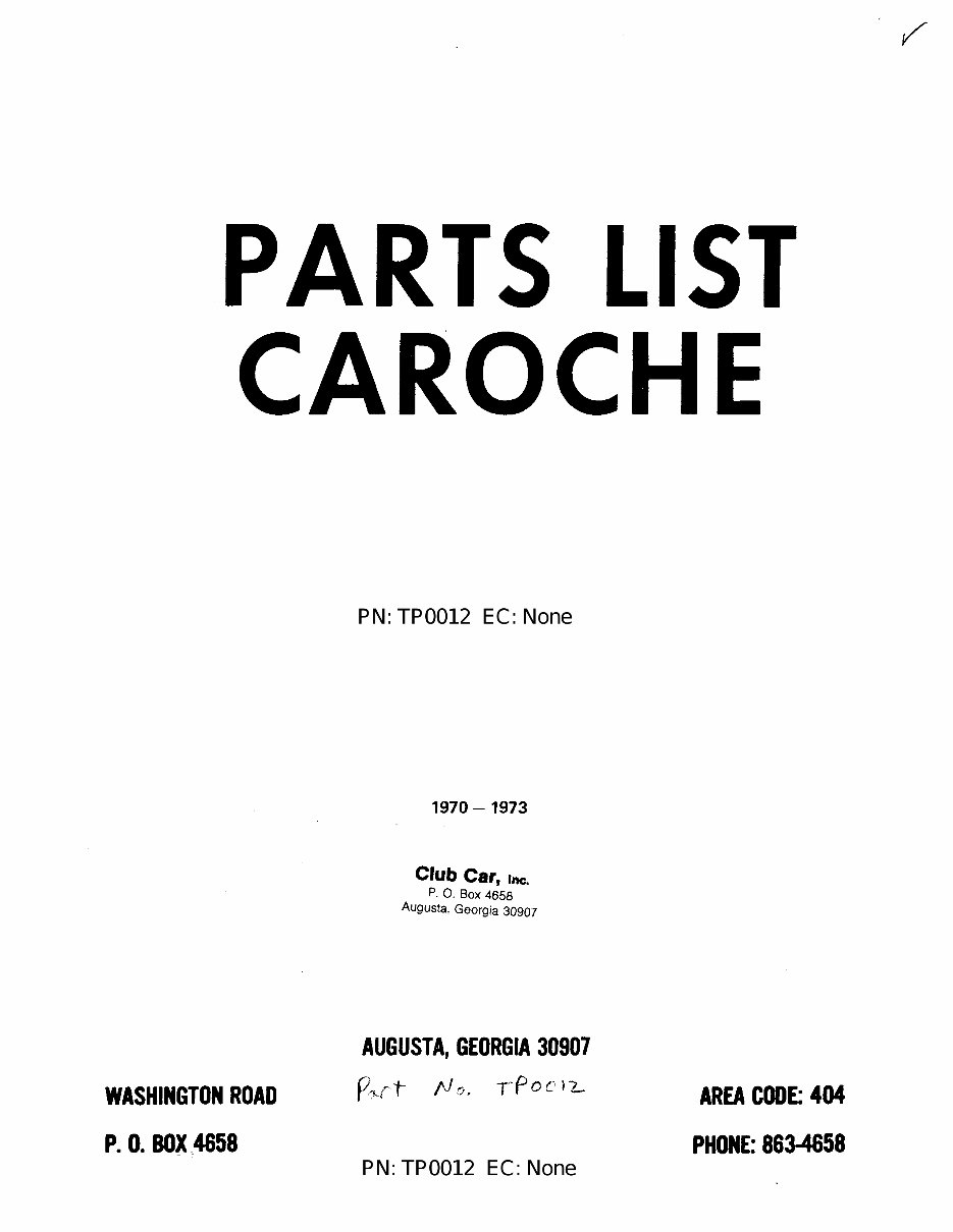1970-1973 Club Car Caroche Electric Golf Carts Parts List Manual preview img 1
