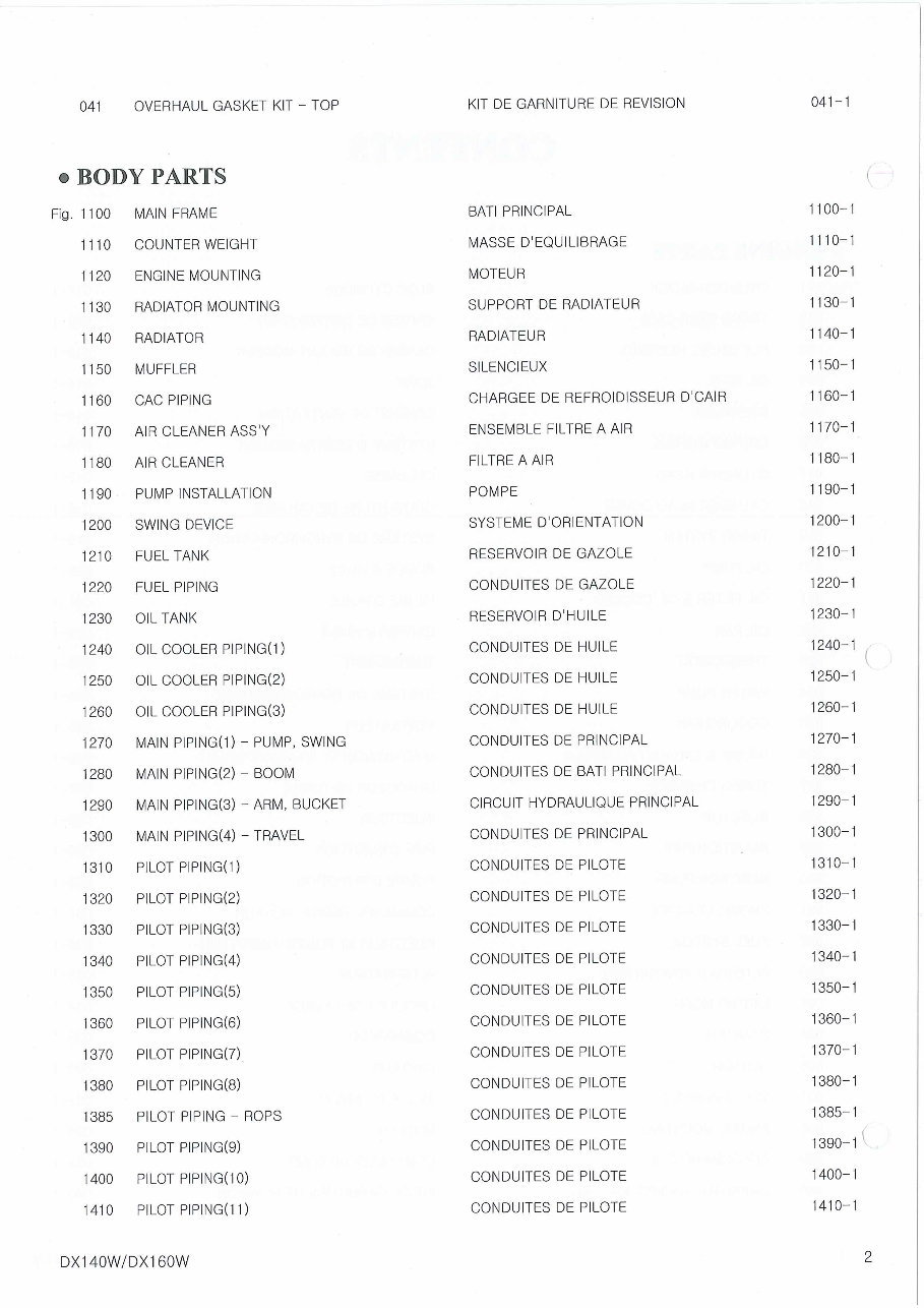 DAEWOO DOOSAN DX160W RAIL WAY WHEELED Excavator Service Parts Catalogue Manual preview img 8