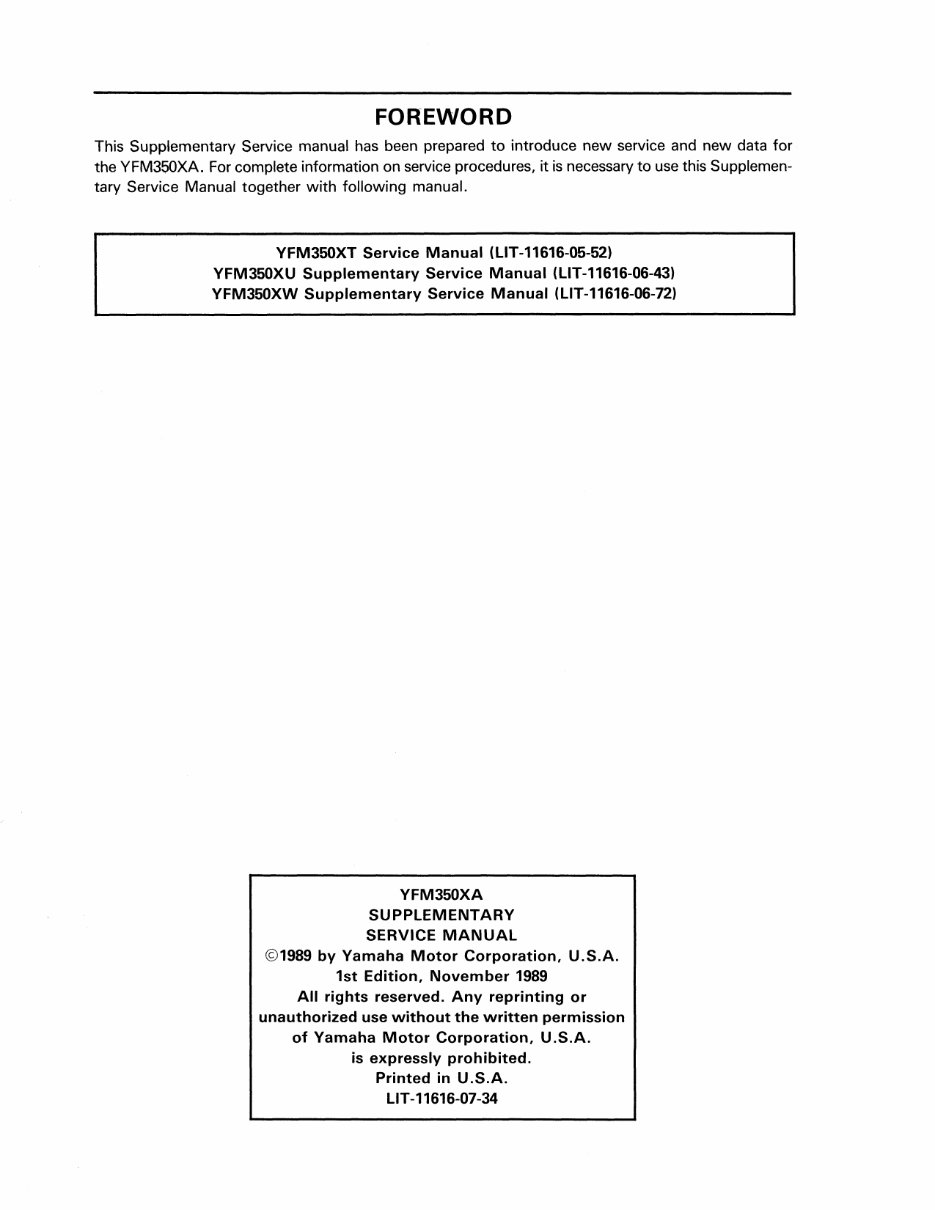 YAMAHA WARRIOR 350 RAPTOR 350 ATV Full Service & Repair Manual 1987-2009 preview img 4