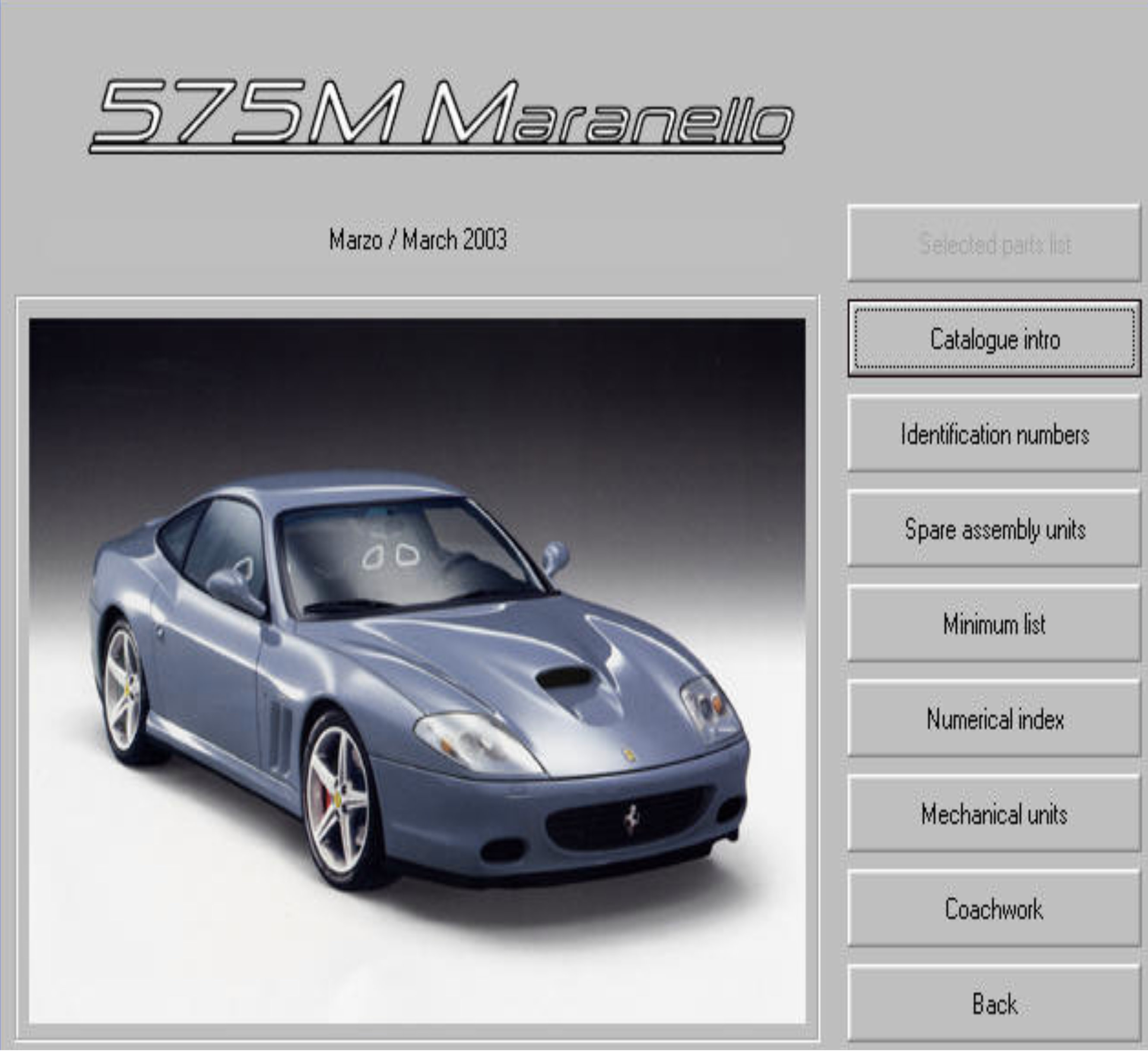 Ferrari 575M Parts Manual Catalogue Catalog with exploded views preview img 1