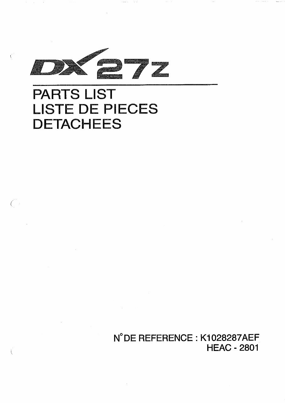 Doosan Daewoo DX27Z Mini Excavator Workshop Parts Manual preview img 1