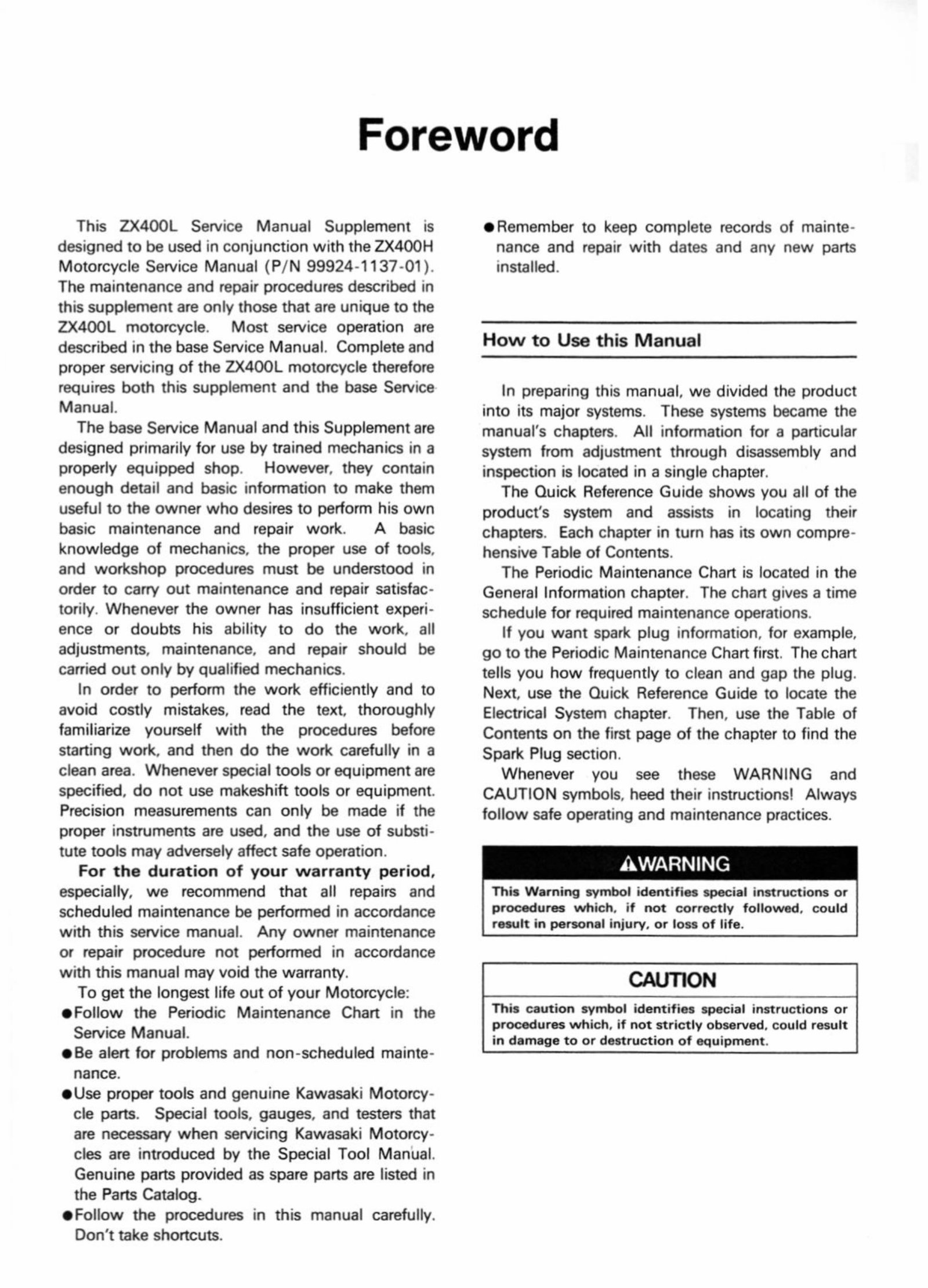 ZX400 ZXR400 ZX 400 Service Repair Workshop Manual INSTANT